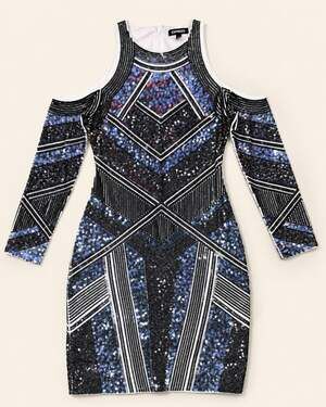 Express Sequin Cold Shoulder Bodycon Dress Y2K Glam Party XS